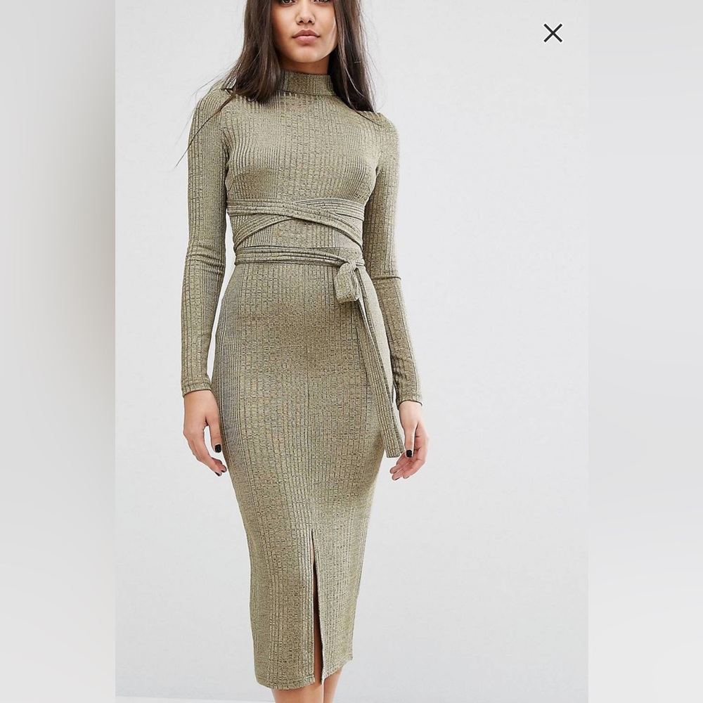 Lavish Alice ribbed gold dress